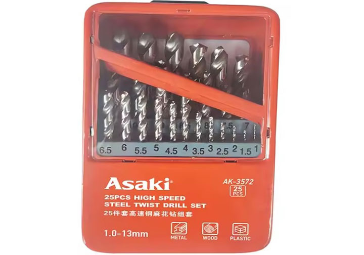 1-13mm Bộ mũi khoan inox / sắt 25 chi tiết Asaki AK-3572