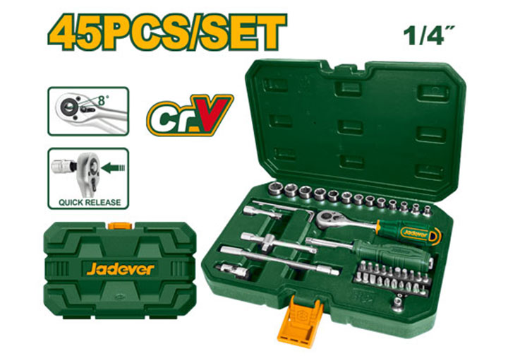 1/4" Bộ tuýp 45 chi tiết 4-14mm Jadever JDST4D45