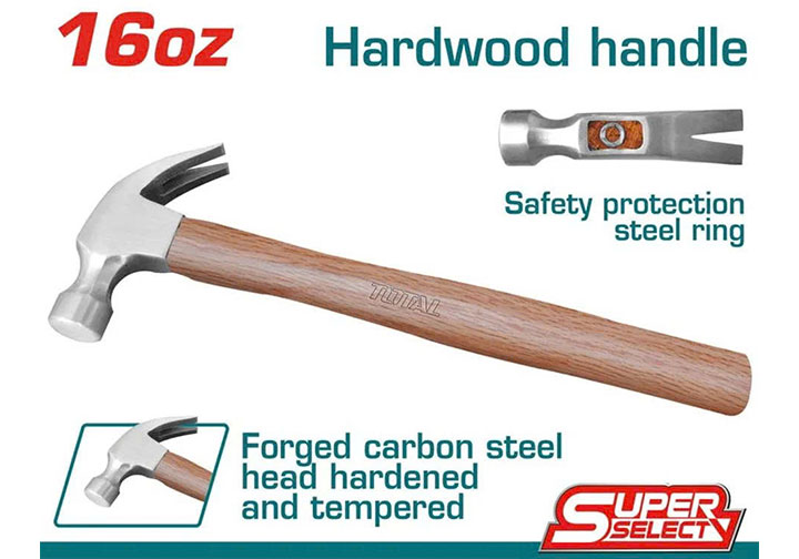 16Oz Búa nhổ đinh cán gỗ Total THTW7316