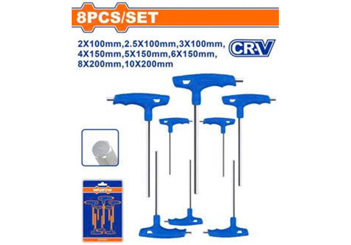 2-10mm Bộ lục giác chữ T đầu bằng 8 chi tiết Wadfow WHK1481