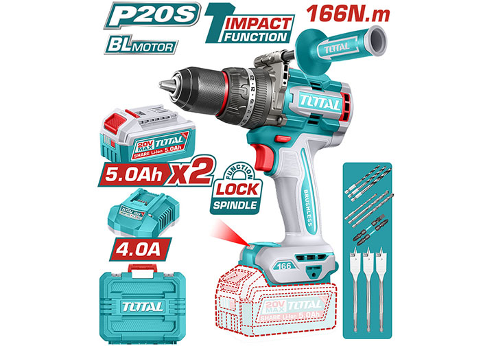 20V Máy khoan búa dùng pin 166Nm Total TIDLI201668