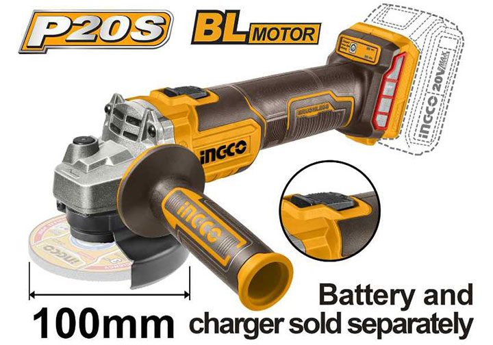 20V Máy mài góc xài đá 100mm dùng pin (chỉ thân máy) Ingco CAGLI201008