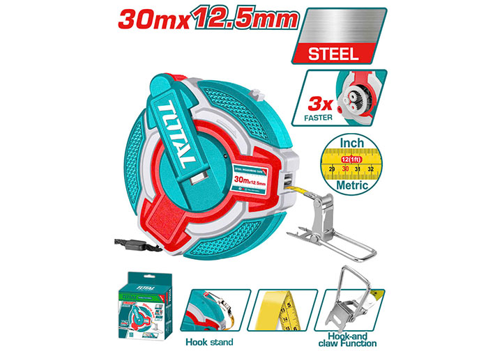 30m Thước cuộn thép hệ mét và inch (bảng rộng 12.5mm) Total TMT08306