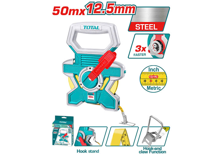 50m Thước cuộn thép hệ mét và inch (bảng rộng 12.5mm) Total TMT08506