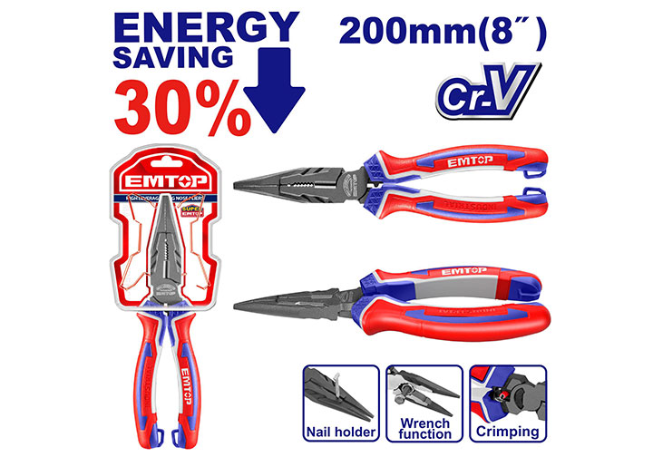 8" Kìm nhọn cao cấp Emtop EPLRL0821