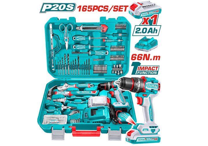 Bộ đồ nghề có máy khoan 165 chi tiết Total THKTHP11652