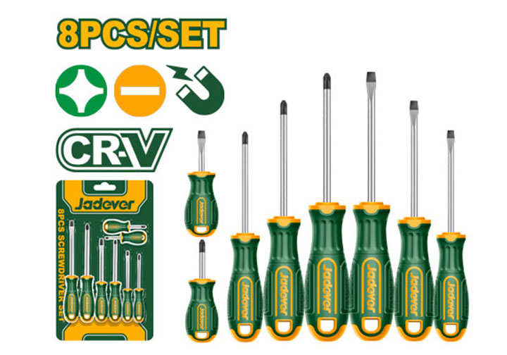 Bộ tuốc nơ vít dẹp và bake 8 chi tiết Jadever JDSS1408