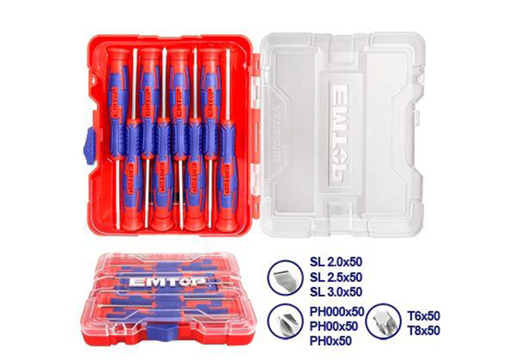 Bộ tuốc nơ vít điện tử 8 chi tiết Emtop ESSTP0802